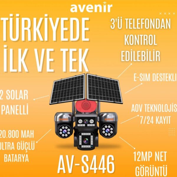 Avenir-AV-S446 4 KAMERALI 3 PTZ'Lİ 12MP GÜNEŞ ENERJİLİ AKILLI KAMERA
