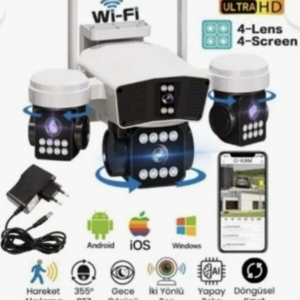 O-Kam OK-206 Plusw 4 Lens Ptz Wi̇fi̇ Kamera Adaptör Hediyeli